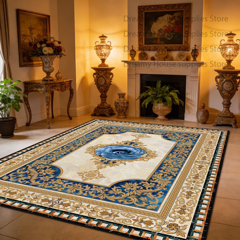 European Style Luxury Flower Design Large Rugs Washable Non-slip Living Room Decoration Carpet Bedroom Sofa Area Floor Mat Plush
