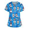 Plus Size Cute Printed Scrub Working Uniform Tops For Women Cross V-Neck Short Sleeve Fun T-Shirts Workwear Tee With Pockets