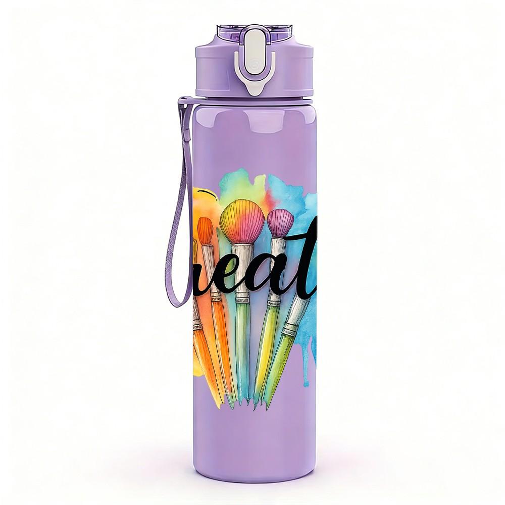 1PC Create Paint Splash Pattern 750ml Color Plastic Sports Water Bottle Leakproof Flip Straw Lid Suitable for Sports Office Home Use