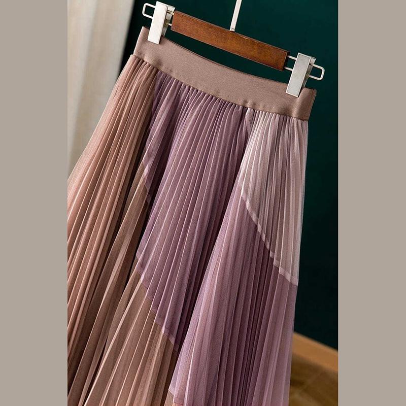 Плиссированная марлевая юбка с принтом, высокая талия, эластичная талия, юбка средней длины с большим подолом, кружевная юбка трапециевидной формы со спиральной цветной строчкой