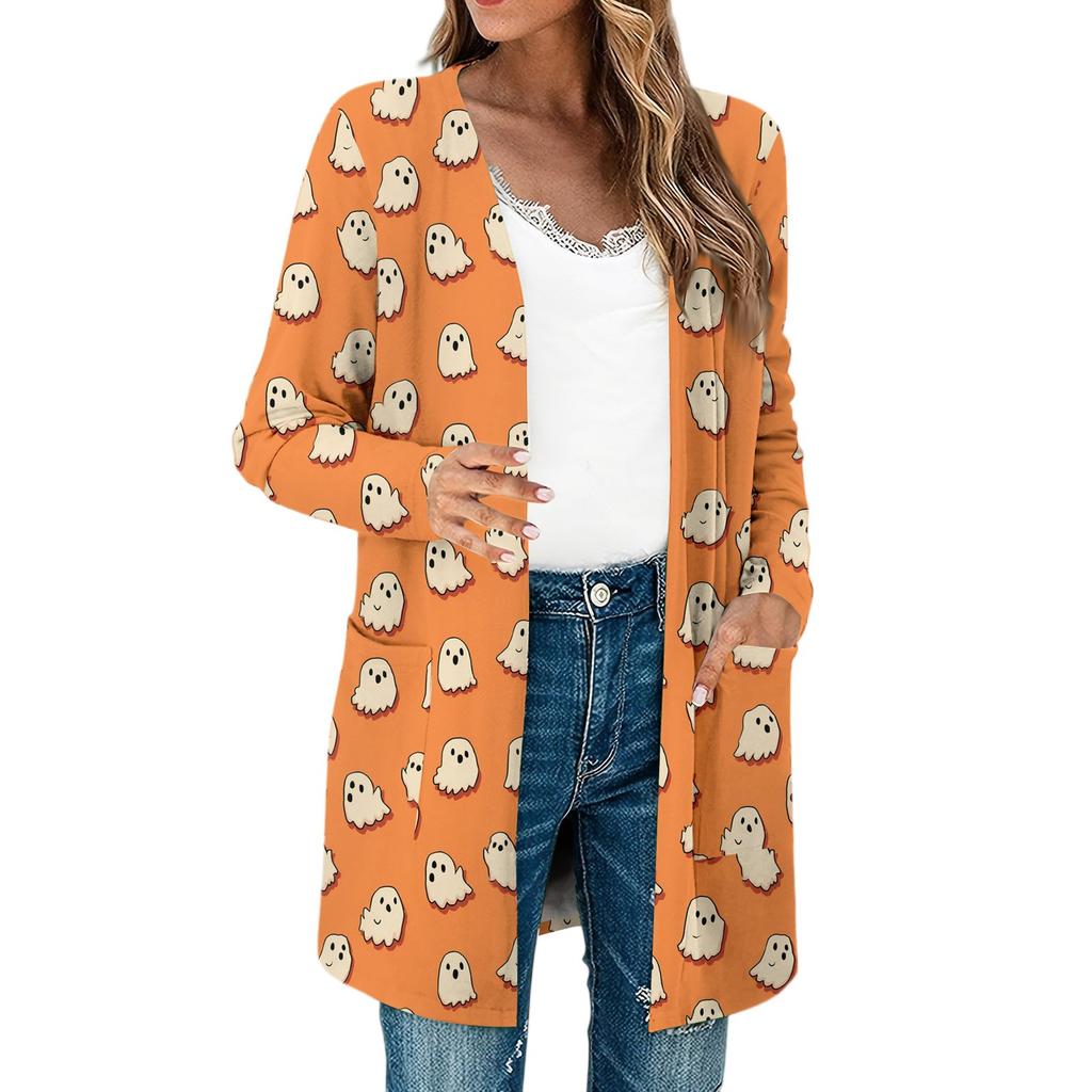 Women's Lightweight Long Sleeve Open Front Cardigans Long Sleeve Lightweight Vintage Printed Coat With Pockets