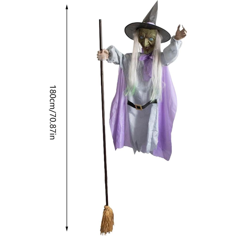 Flying Witch Decorations with Luminous Eyes Halloween Flying Witch on Broom Decor Outdoor Hovering Witch for Garden Yard Lawn