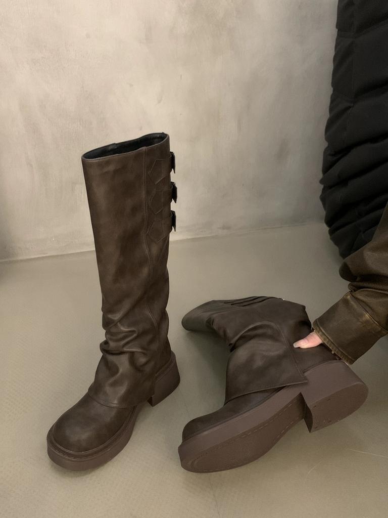 High Appearance Level Thick Bottom Round Head Thin Fashion All Comfortable Non-slip Breathable Wear-resistant High Boots Women