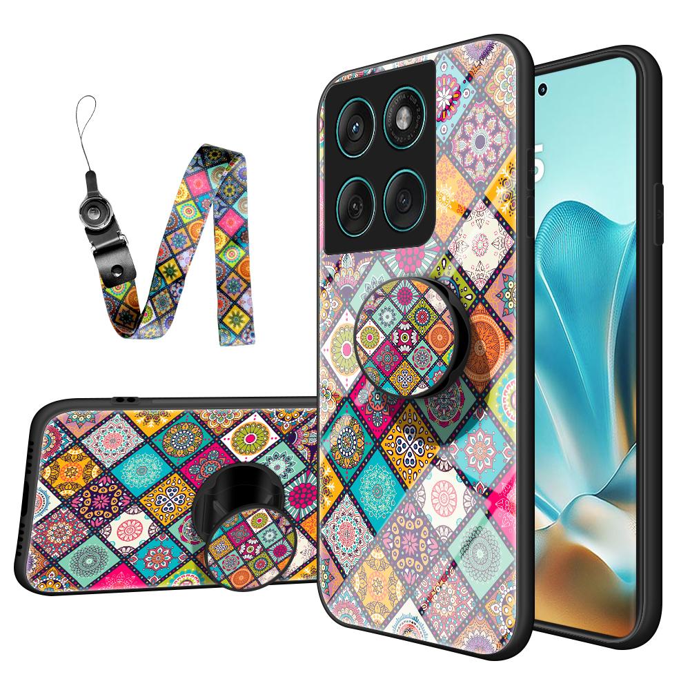 Чехол для Motorola Edge 60 Fusion 5G/Edge 60 5G с подставкой, этническим узором, закаленным стеклом, чехол для телефона со шнурком