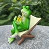 Миниатюрная фигурка лягушки, расслабляющая статуэтка лягушки, украшение для кашпо, скульптура лягушки на шезлонге для цветочных горшков, декор для сада на открытом воздухе