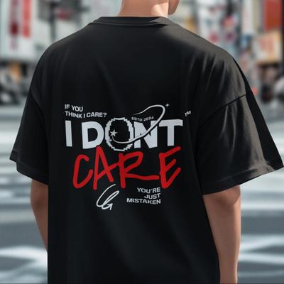 Футболка 'Мне все равно' Смелый Стиль Графическая Футболка от Edgy Streetwear для Мужчин Женщин С коротким рукавом Дышащие Топы с Круглым вырезом