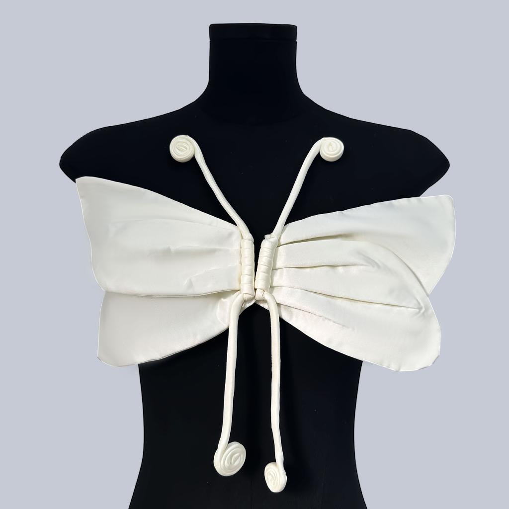 Apricot Satin Exquisite Three-Dimensional Butterfly Pair Flower Handmade Diy Jewelry Accessories Children'S Clothing Decorative Cloth Stickers