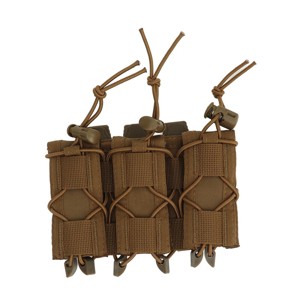 Outdoor Triple Molle Mag Pouch 9mm Open Top Triple Magazine Pouch Holder Short Style Brown