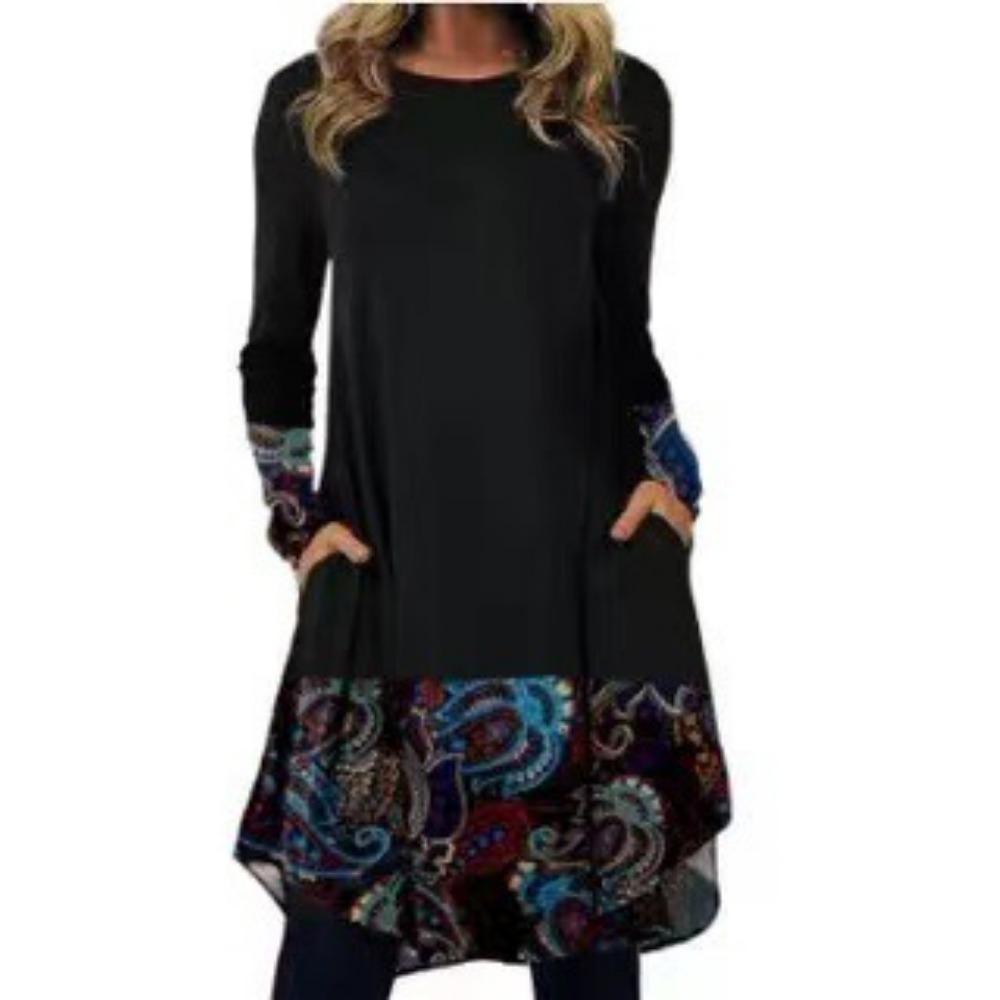 JPNTKY Women's Fashion Autumn Winter Long Sleeve O-Neck Casual Dresses