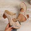 2025 Summer New Wide Women's Sandals Retro Chunky Heel Open-Cut Platform Sandals Plus Size Beach Sandals