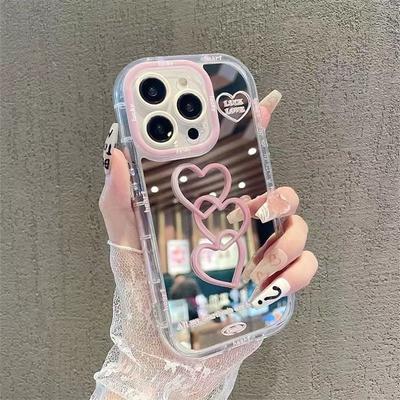 Простой Розовый чехол с сердечками для iPhone 17 16 15 14 13 12 11 Pro Max XS XR Max 7 8 Plus Air Креативный Зеркальный Противоударный чехол Y2K