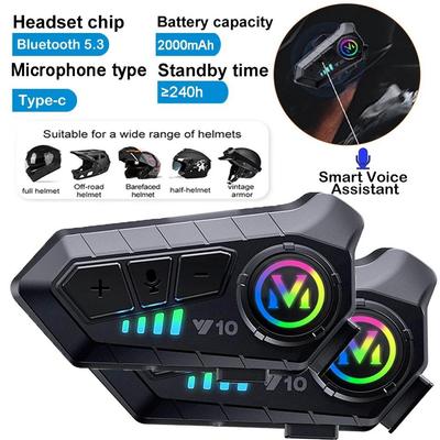 Y10 Гарнитура для шлема Мотоцикл 10м Интерком Bluetooth Наушники Светодиодная подсветка Интерфон Музыкальный плеер Мотоаксессуар
