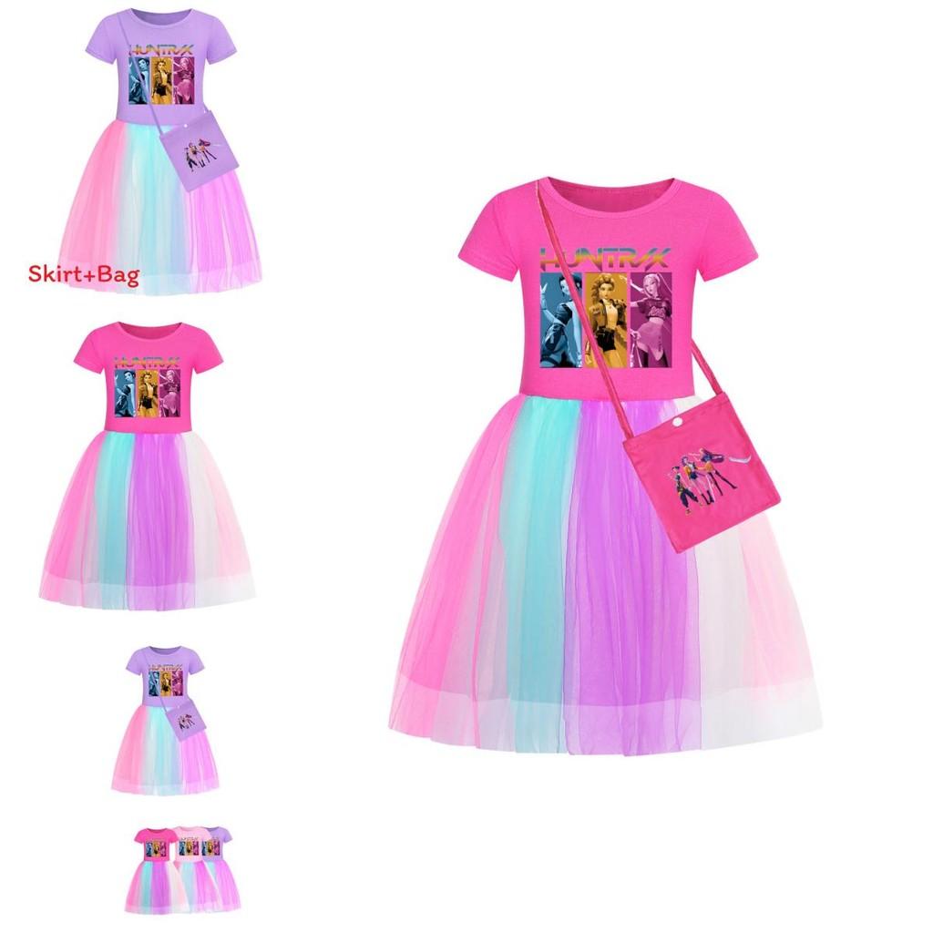 Kpop Demon Hunters Girl Cotton Rainbow Lace Skirt With Pleated Design For Girls