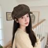 New Autumn and Winter Suede Octagonal Beret Women's Large Head Circumference Retro Painter Newsboy Hat Short Brim Peaked Cap