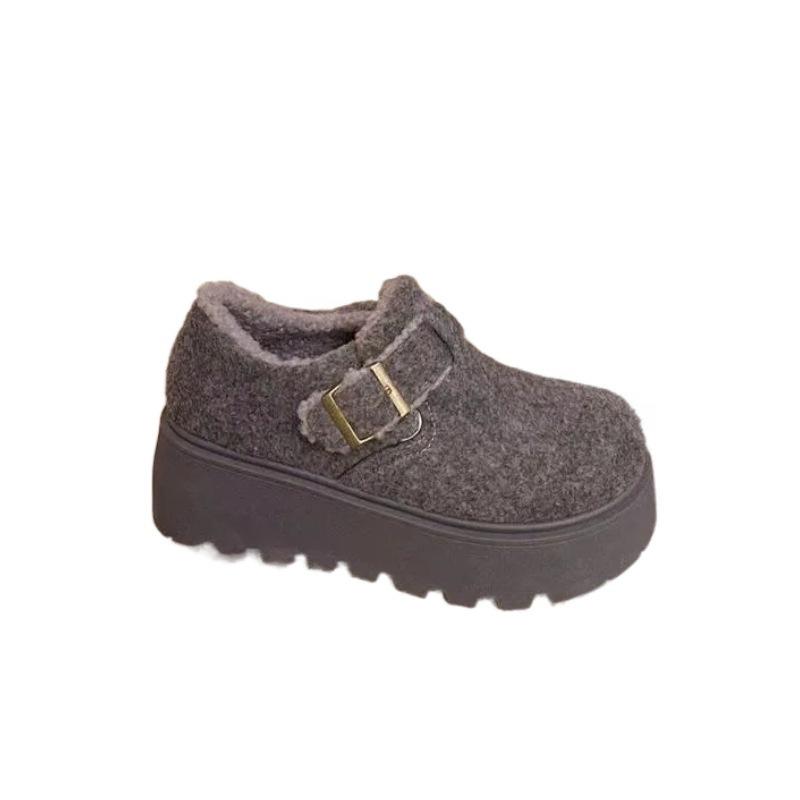 Теплые хлопковые туфли Birkenstocks на толстой подошве, шерстяные, из бархата, для осени и зимы, с небольшим увеличением роста, повседневные хлопковые туфли