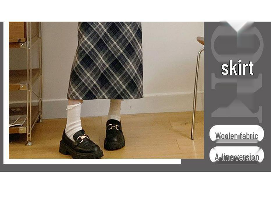 Женская ретро шерстяная клетчатая юбка миди: Эластичная высокая талия, приталенный А-силуэт с разрезом, идеально для осени/зимы.