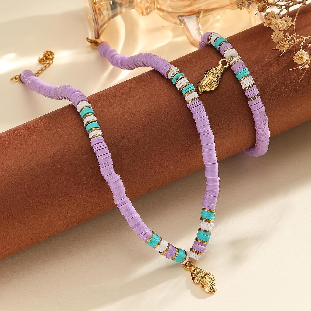 Atoztide Fashion Ocean Series Polymer Clay Necklace Bracelet Jewelry Set for Women Stainless Steel Shell Conch Pendant Set Gift