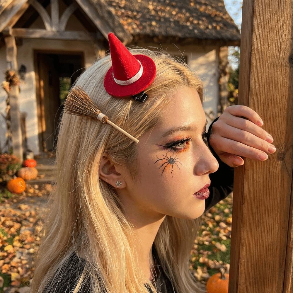 2pcs/set Witch Hat Shape Hair Barrettes Small Broom Shape Cosplay Accessory Hair Clips Set Kid