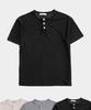 PLACESTUDIOMAN Basic Cotton Waffle Snap Point Henley Neck Semi-Oversized Short Sleeve T-Shirt _3 Colors