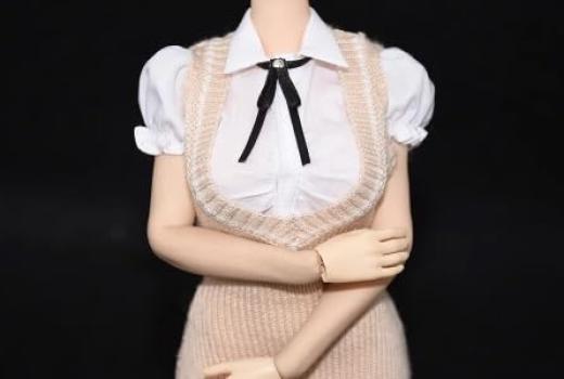 Hobby Toy Scale Figure Compatible with TBLeague Body Office Lady Beautiful Sexy Woman Fashion Short Sleeve White Puff Sleeve Shirt and Knit One Piece