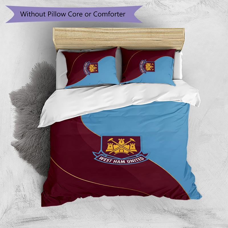 West Ham United Football Printed 3 Pieces Bedding Set, Comfortable Skin Friendly Bedroom Duvet Cover Set