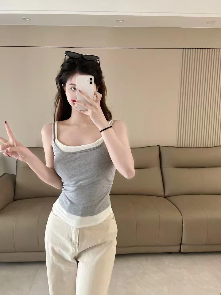 Женский летний облегающий топ из двух частей с нагрудными вкладышами, контрастными цветами, красивой спинкой и утягивающим талию дизайном