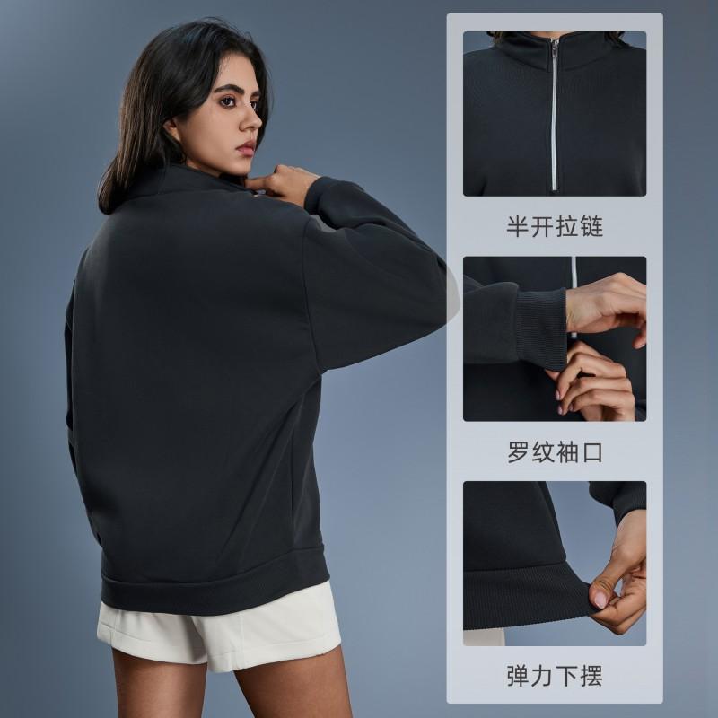 Womens Warm Fleece-Lined Half-Zip Hoodie Winter Loose Fit Casual Sportswear Top