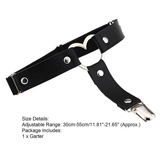 Punk Garter Solid Color Free Adjustment Faux Leather Heart Shape Leg Garter for Club