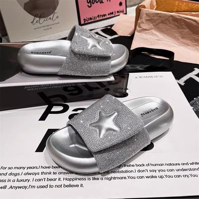 Летние женские тапочки-звезды на липучке, новинка 2025 года, универсальные и удобные, для повседневной носки, с прохладными стразами