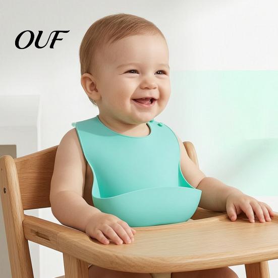 Comfortable Bibs for Sensitive Skin Silicone Baby Bib, Waterproof Soft Adjustable Feeding Durable 6 Months to 3 Years Large Pocket Food Catch
