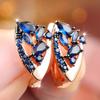 European and American Retro Blue Cubic Zirconia Teardrop Earrings Luxurious Rose Gold Geometric Earrings with Colorful Accents, Perfect for Evening