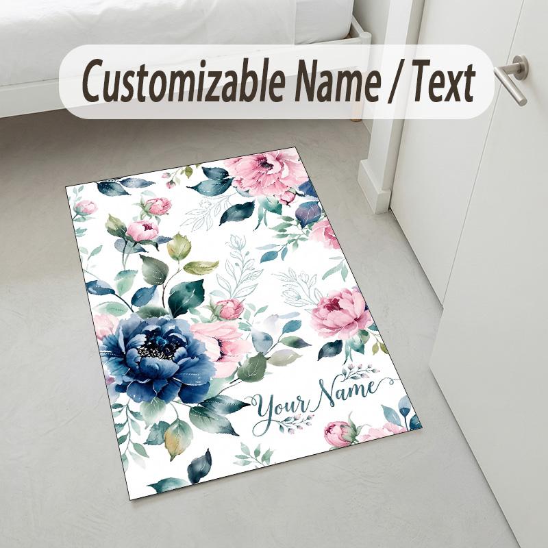 Water Lily Theme Soft Crystal Velvet Rug Custom Name & Text Print Non Slip Floor Rug for Bedroom Living Room