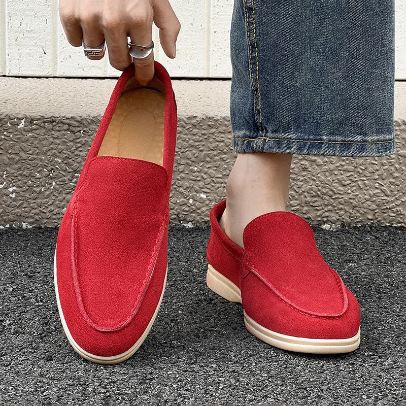 Autumn shallow loafers men's fur one-pedal small leather shoes matte flat-soled footwear-M