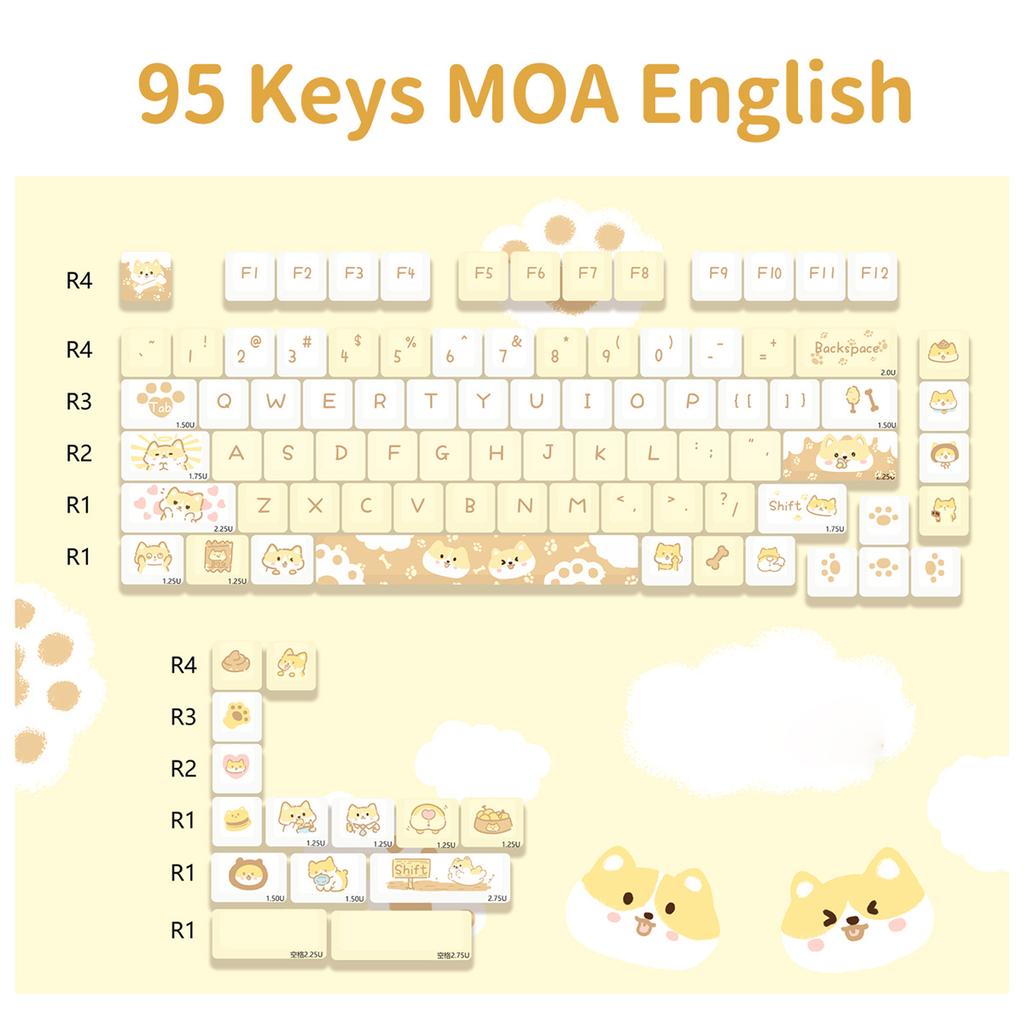 95-клавишные клавиши MOA Outline PBT с рисунком «Десертный кот», милые и забавные клавиши для механической игровой клавиатуры