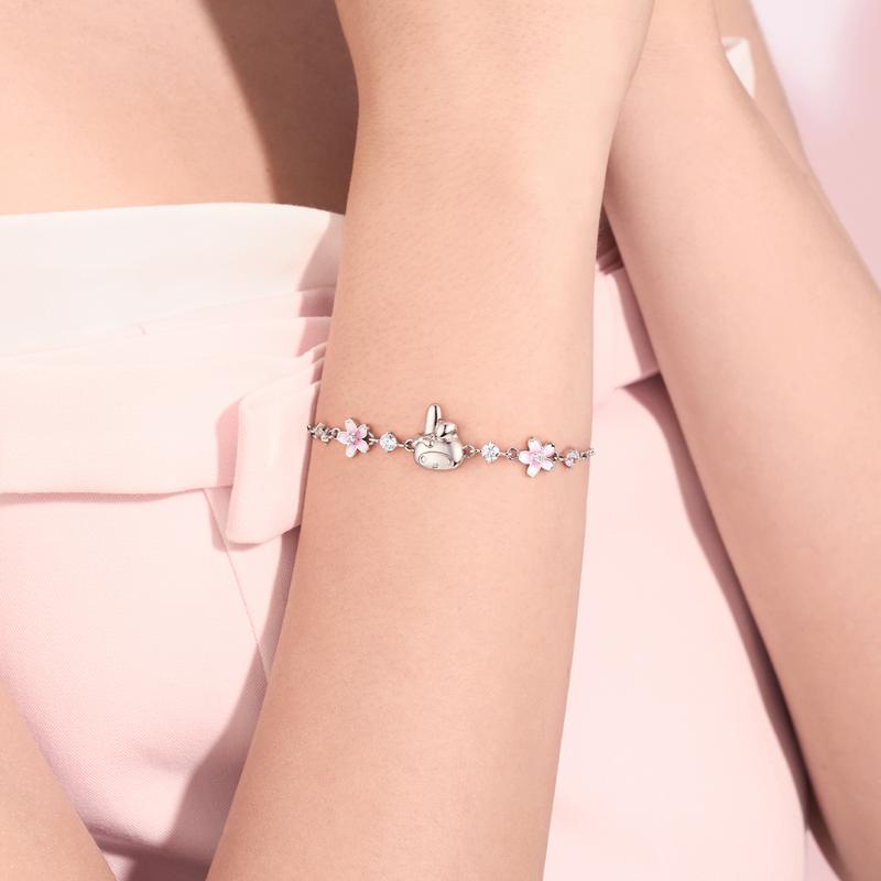 Sanrio Melody 925 silver Melody surrounding falling cherry whispers niche creative temperament simple light luxury design 6029-Melody Sakura Bracelet