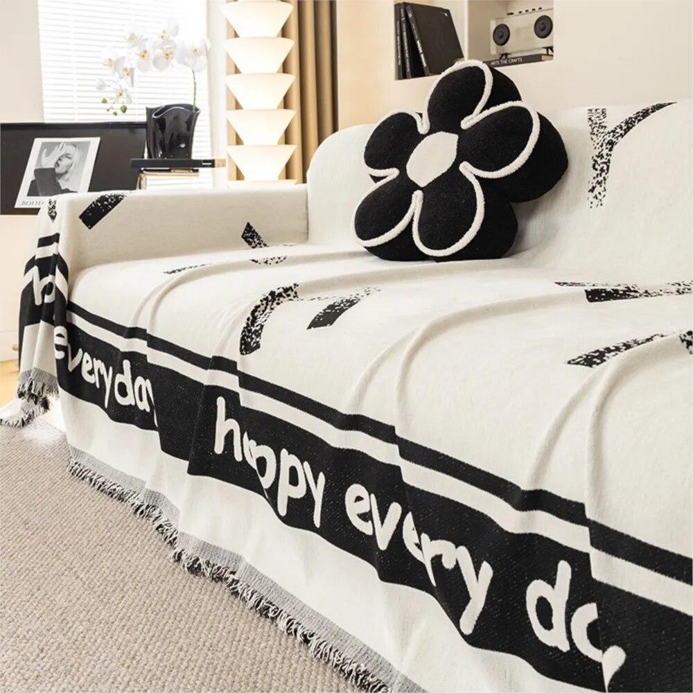 Housse de canapé angular синельный чехол для дивана для дивана, универсальное диванное полотенце, черно-белое одеяло с принтом, полное покрытие