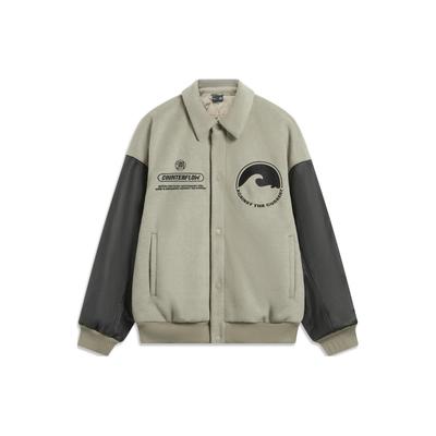 Li-Ning CF контрастный цвет буквенный принт воротник поло свободная куртка унисекс куртка гранатово-желтый AJMT241-2