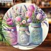 2D Flat 1pc Spring Pastoral Vase Aluminum Sign Round Decorative Hanging Ornament, Home Kitchen Garden Balcony Fence Decor, Gardening Studio Decor