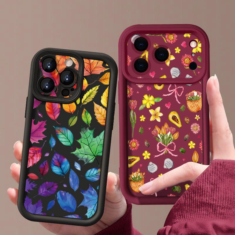 Чехол с принтом «Цветы и Листья» для iPhone 17 Pro Max Чехол iPhone 16 15 14 13 Pro Max 11 17e 16e Ударопрочный бампер Мягкий силиконовый чехол для телефона