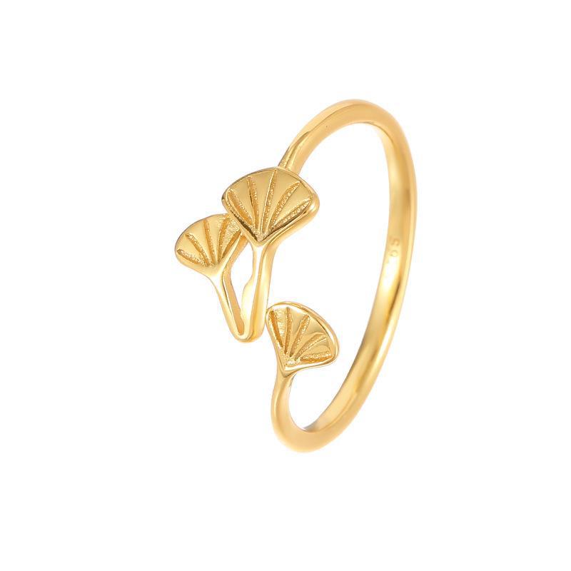 Кольцо Banyan Tree S925 Silver Ginkgo Leaf Open Ring - Летний свежий дизайн для женщин