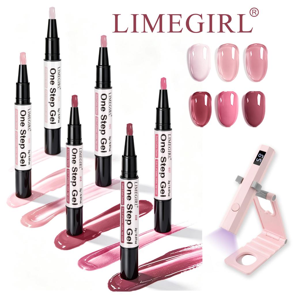 Gel Nail Polish Kit with One-Step Gel, Base Coat, No-Wipe Top Coat, 3-in-1 Builder Gel, Cure Lamp Included, Quick Curing, Long-Lasting