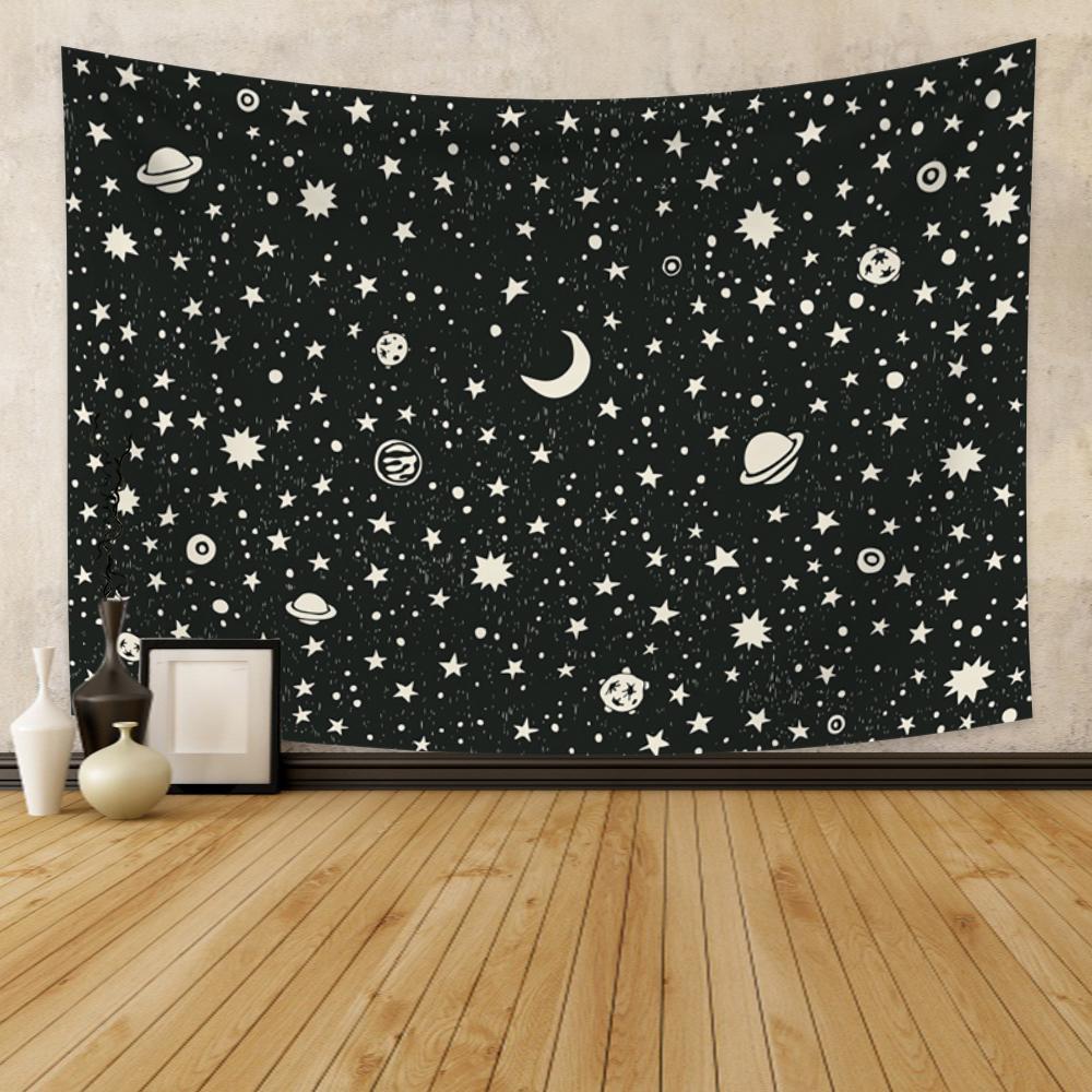 Яркий настенный гобелен с полной луной и звездами, мечтательный ночной вид, гобелен, абстрактный домашний декор, гобелен для спальни, гостиной, общежития