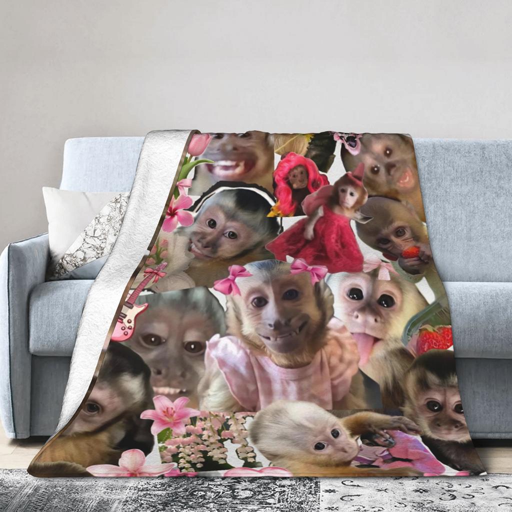 Funny Monkey Cartoon Blanket Multi-size Soft and Lightweight Throw Blankets for Couch Sofa and Bed