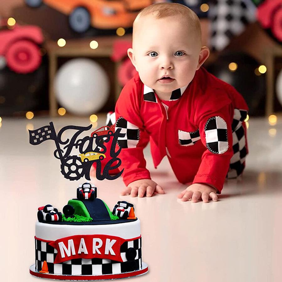 Fast One Birthday Cake Toppers Theme Cars Cake Decoration Happy Birthday Cake Flags Party Cake Baking Supplies