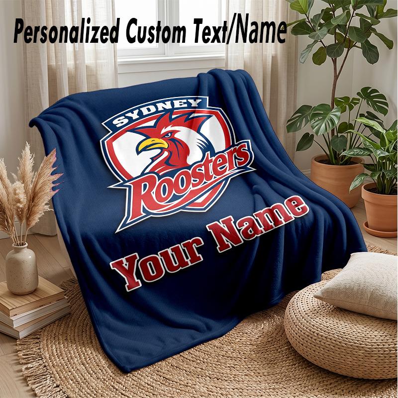 Sydney Roosters Custom Flannel Throw Blanket Print Your Name Text Soft Warm Blanket Holiday Present