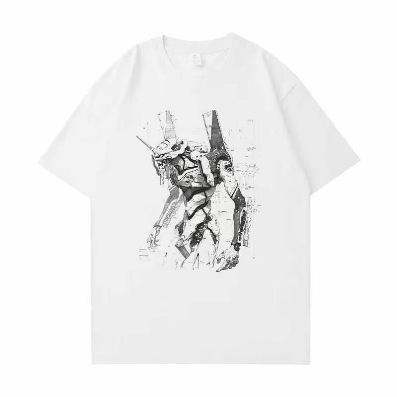 Футболка унисекс EVA Unit01 Vintage Washed, аниме Евангелион, меха, линейный рисунок, графическая, уличная одежда, повседневная, свободный крой, хлопок
