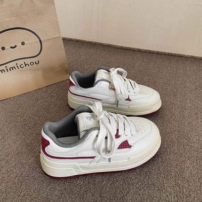 Студенческие универсальные ретро туфли на доске с круглым носком женские 2025 осень на толстой подошве на шнуровке повседневные маленькие белые парусиновые туфли одинарные туфли обувь для скейтборда