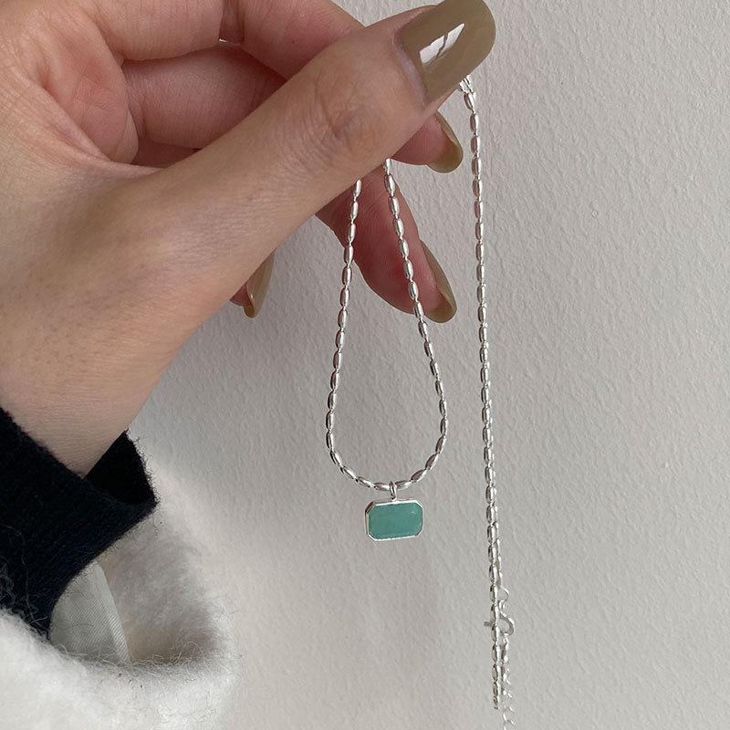 Silvology, настоящее серебро 925 пробы, натуральный амазонит, квадратный кулон, ожерелье для женщин, цепочка с оливковыми бусинами, простые роскошные ювелирные изделия