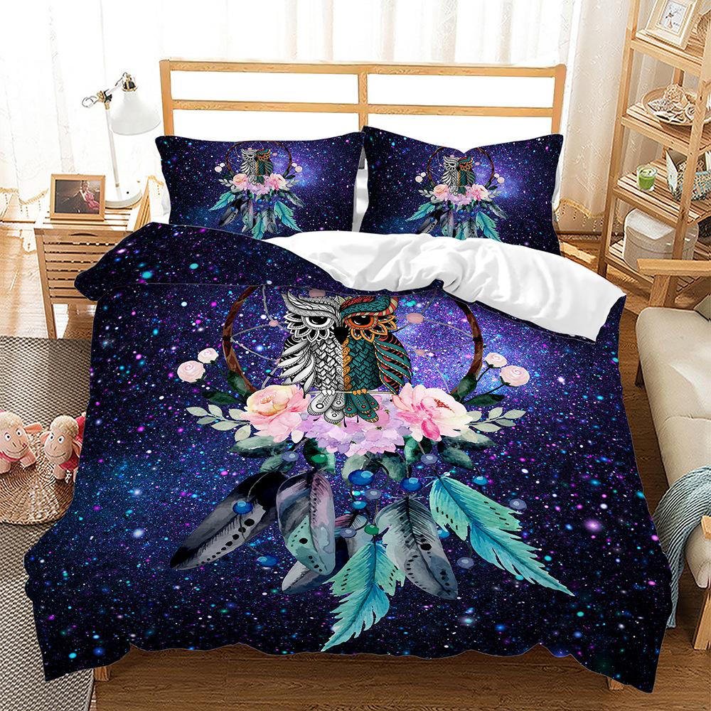 Black Background Dream Catcher Pattern Bedding Set Starry Sky Dream Catcher Quilt Cover Pillow Case 2 or 3 Pieces Soft and Comfortable Home Decoration