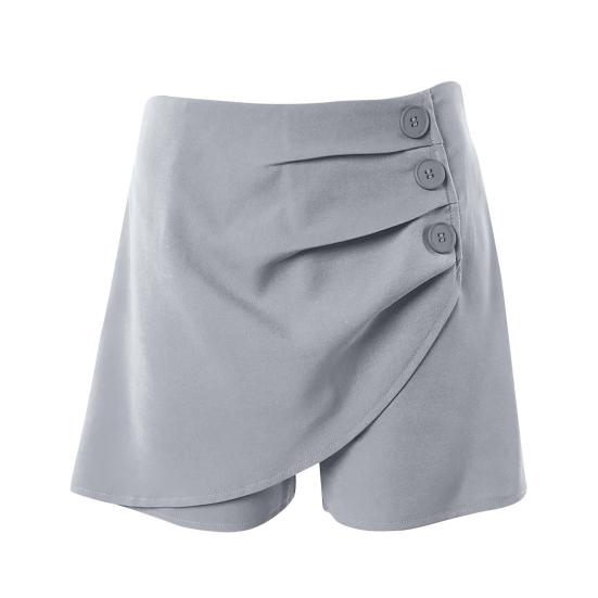 Женские летние шорты с высокой талией, асимметричные плиссированные пуговицы, однотонные, облегающие, мягкие, с контролем живота, длиной выше колена, мини-шорты